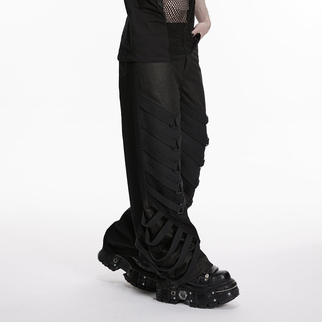 Pantalones Góticos Anchos con Tiras y Relieve - Crazyinlove