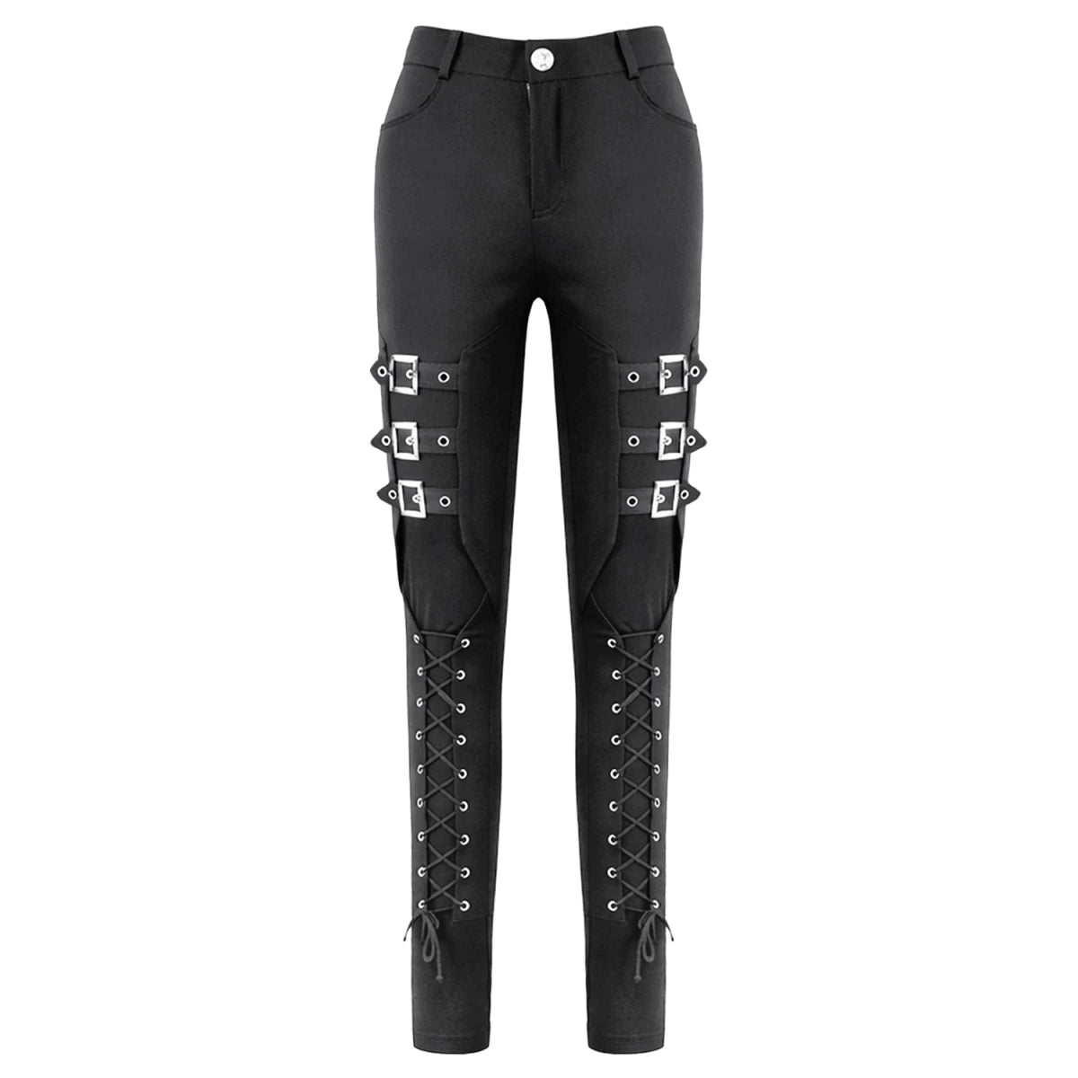 Pantalones Góticos Pitillo con Hebillas y Acordonado - Crazyinlove