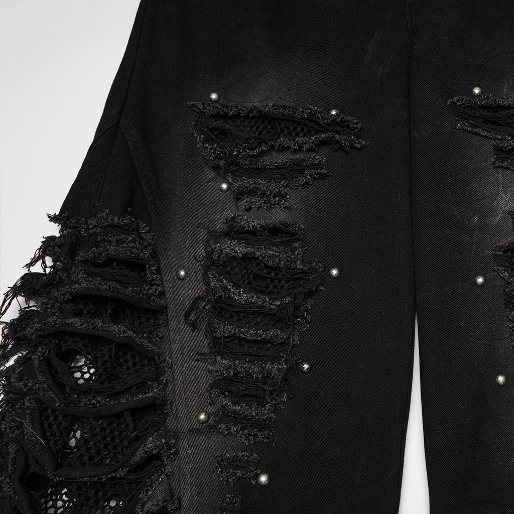 Pantalones Negros Vaqueros Rotos Denim - Crazyinlove