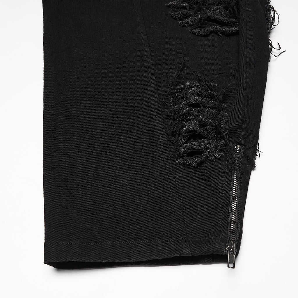 Pantalones Negros Vaqueros Rotos Denim - Crazyinlove