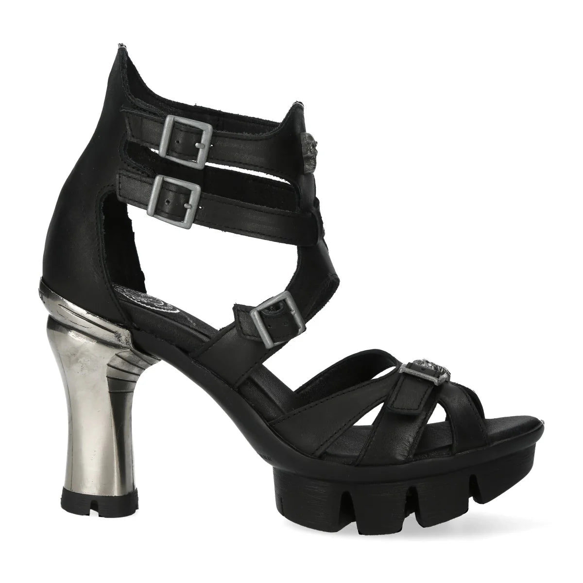 Sandalias New Rock de Piel con Tacón y Detalle Calavera - Crazyinlove