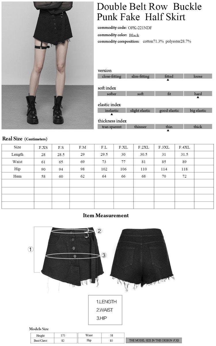 Ficha técnica y tabla de medidas de Short Gótico Tipo Falda con Bolsillos y Hebillas