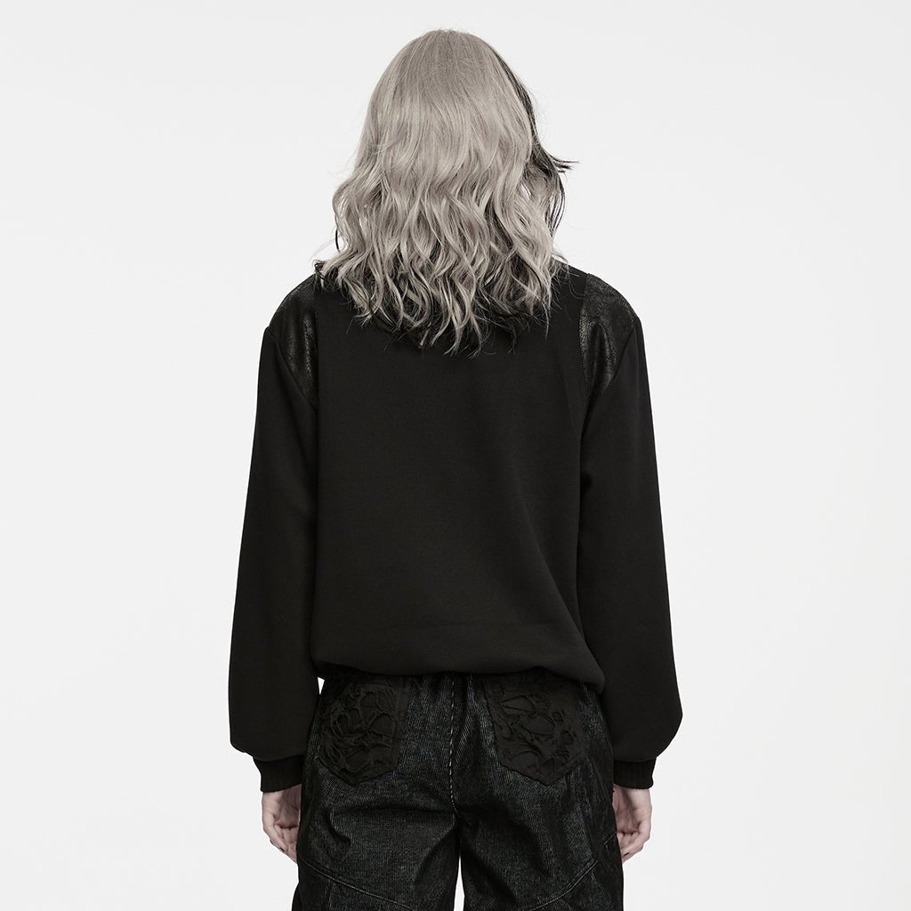 Sudadera Punk Negra de Cuello Alto con Arnés y Tiras Efecto Piel - Crazyinlove