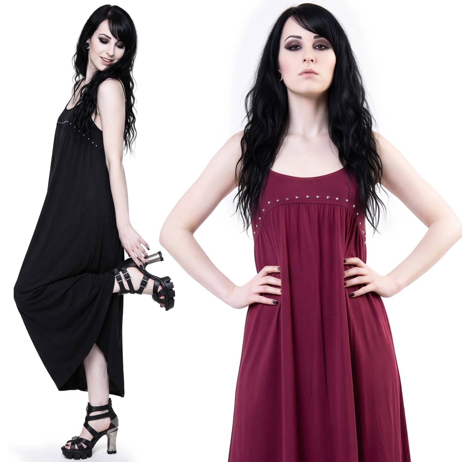Vestido Largo con Tachuelas y Tirantes Finos