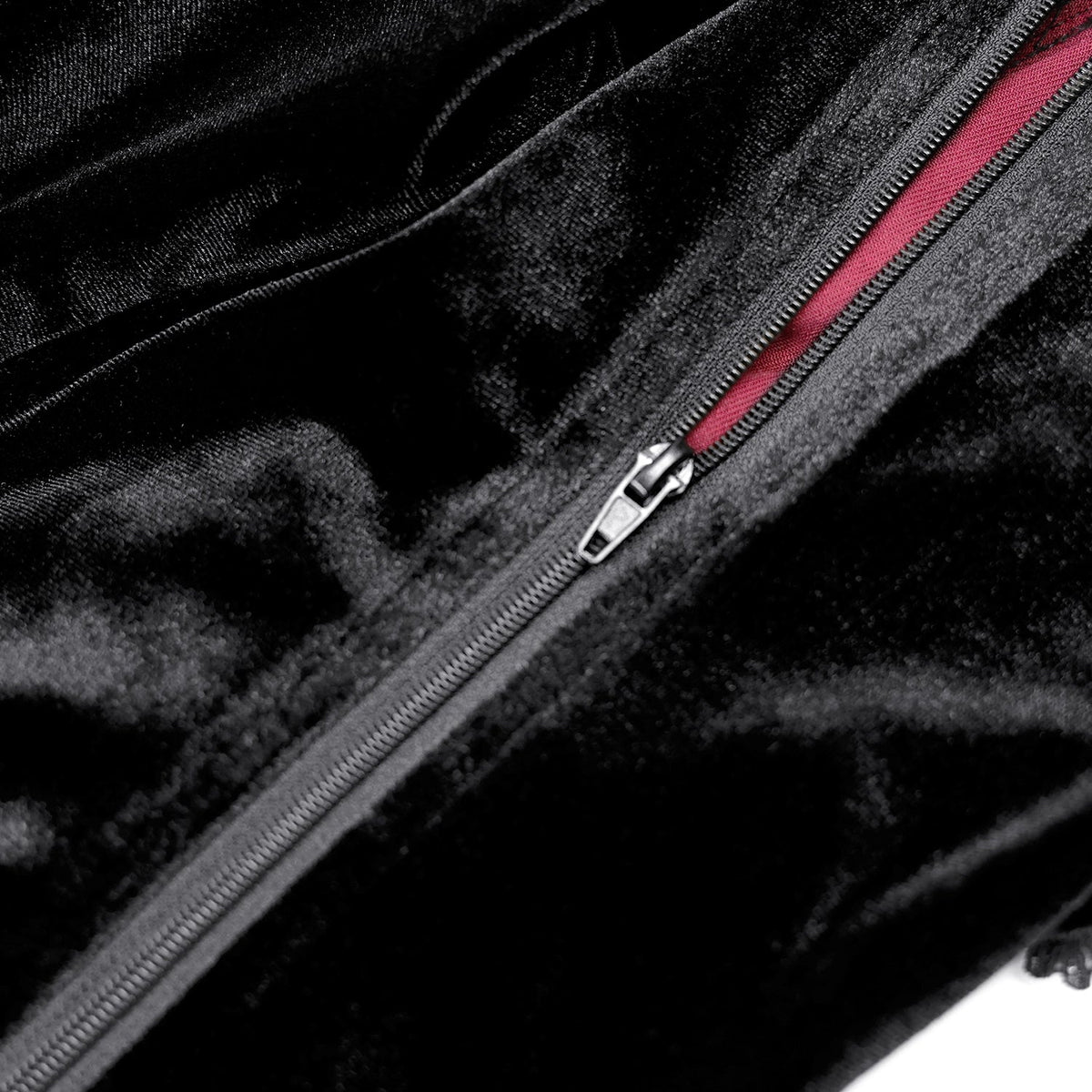 Top Corsé Gótico Negro y Burdeos con Araña CW120: detalle de la cremallera lateral