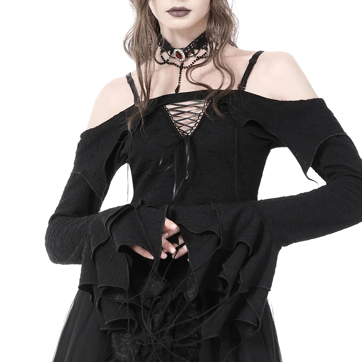 Top Corto con Hombros Descubiertos y Flecos - Crazyinlove