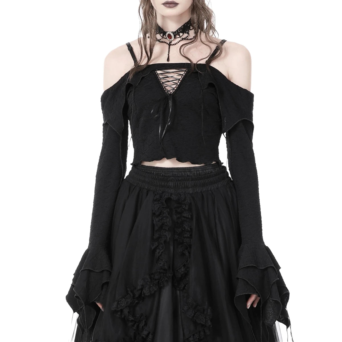 Top Corto con Hombros Descubiertos y Flecos - Crazyinlove