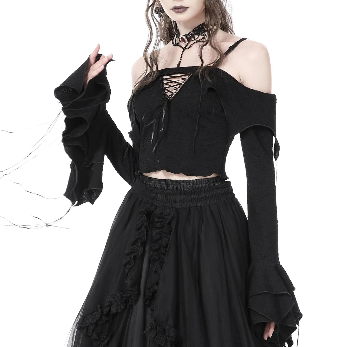 Top Corto con Hombros Descubiertos y Flecos - Crazyinlove