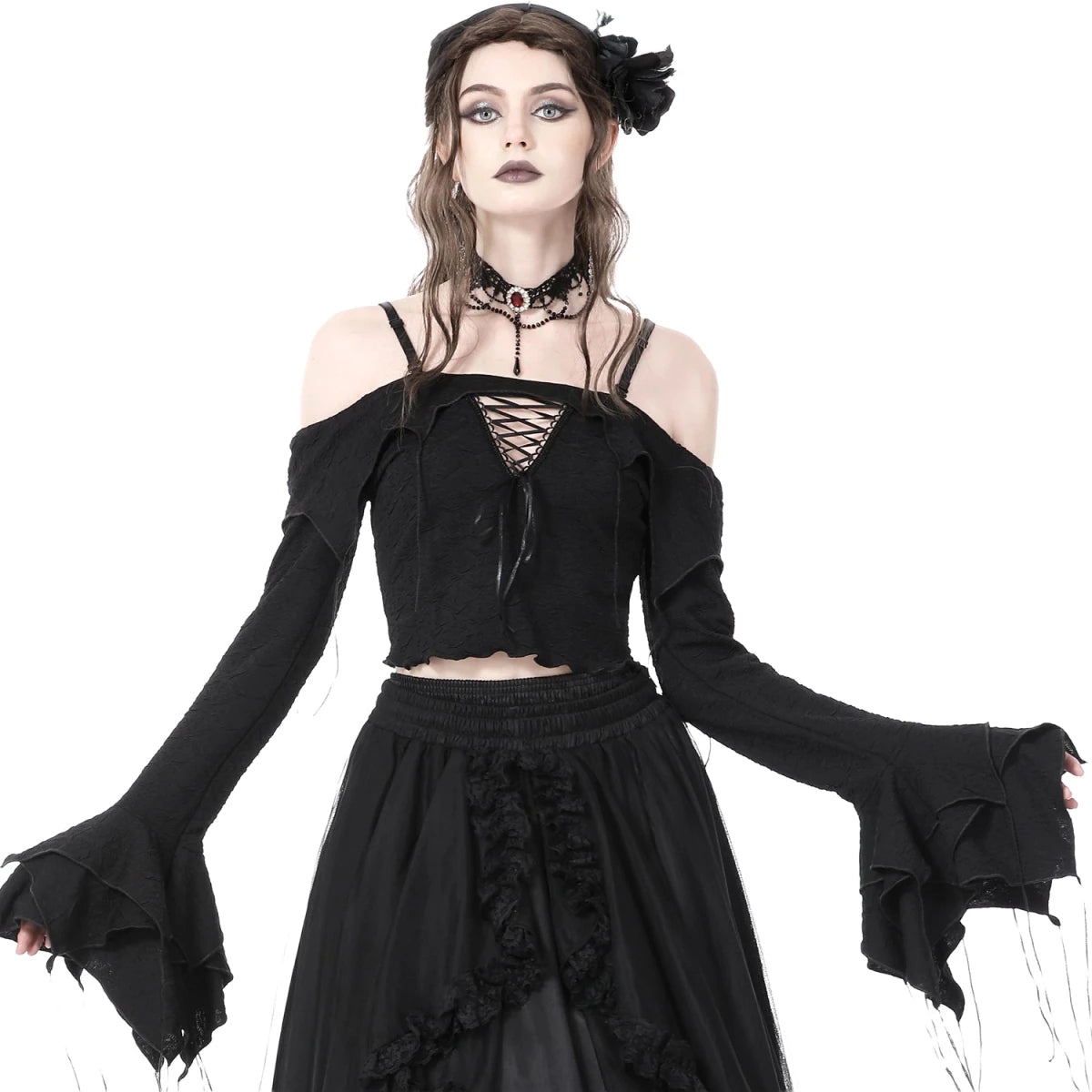 Top Corto con Hombros Descubiertos y Flecos - Crazyinlove