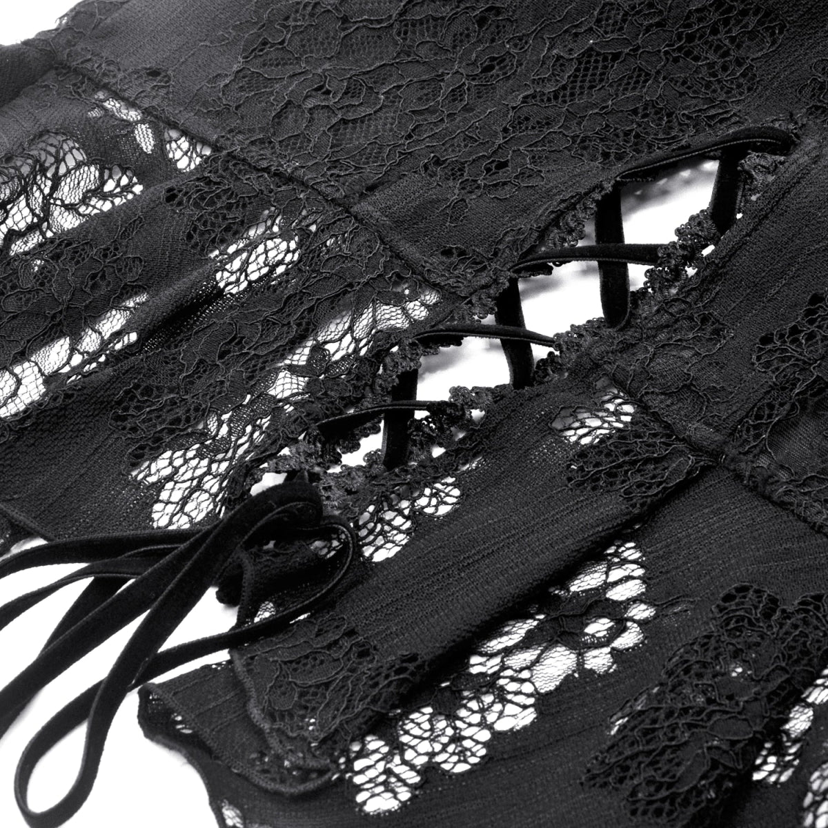 Top GĂłtico Con Cruzados y Encaje Floral Negro - Crazyinlove