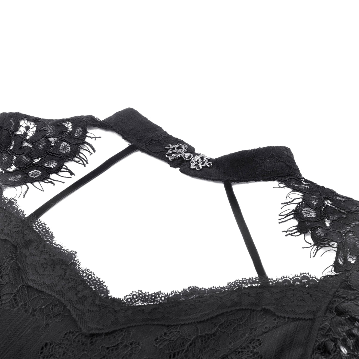 Top GĂłtico Con Cruzados y Encaje Floral Negro - Crazyinlove