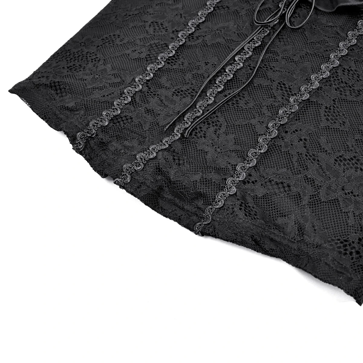 Top Gótico de Encaje Negro con Hombros Descubiertos y Volantes - Crazyinlove