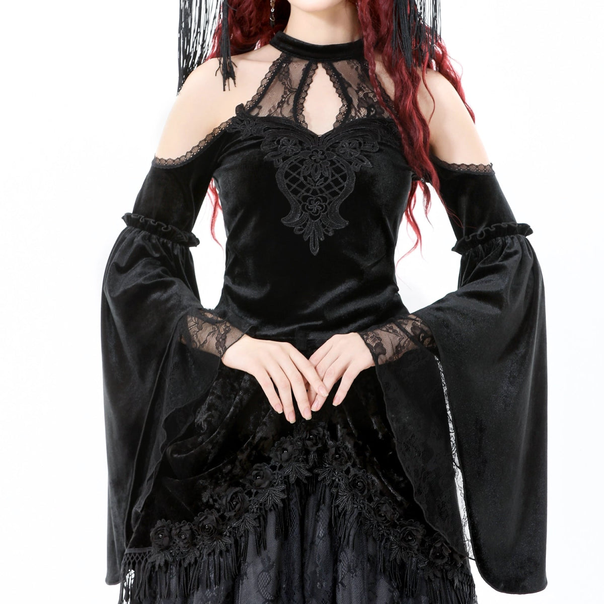 Top Gótico de Terciopelo con Encaje y Mangas Campana - Crazyinlove