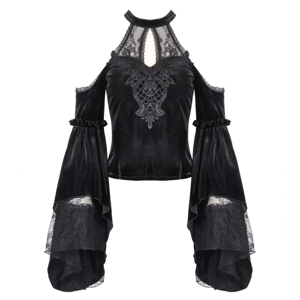 Top Gótico de Terciopelo con Encaje y Mangas Campana - Crazyinlove