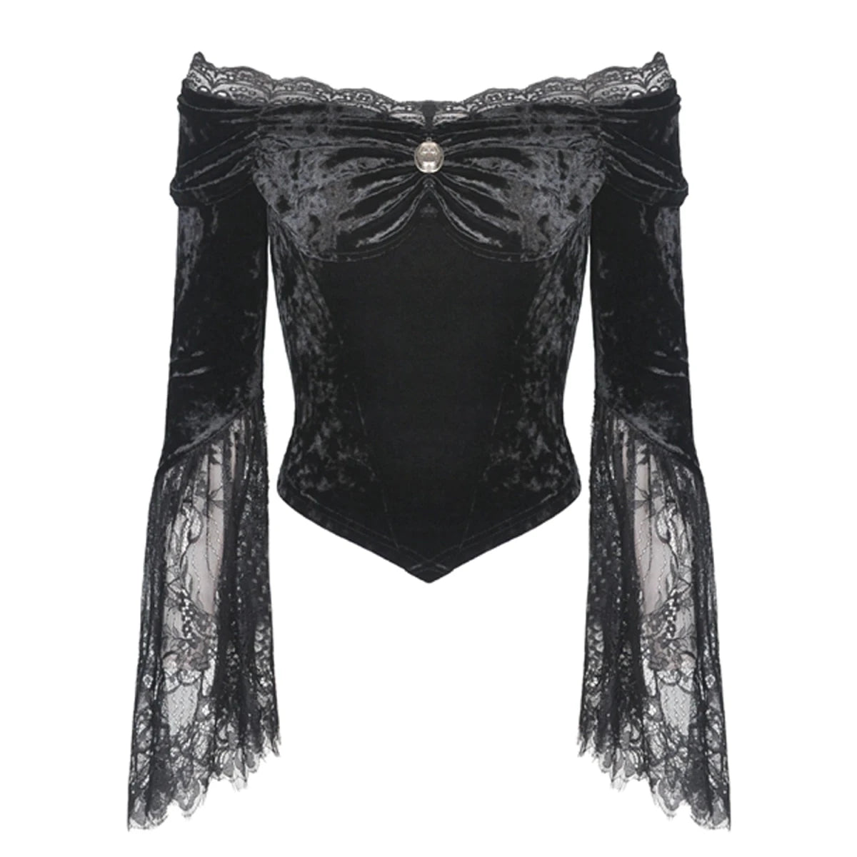 Top Gótico de Terciopelo con Hombros Descubiertos y Encaje - Crazyinlove