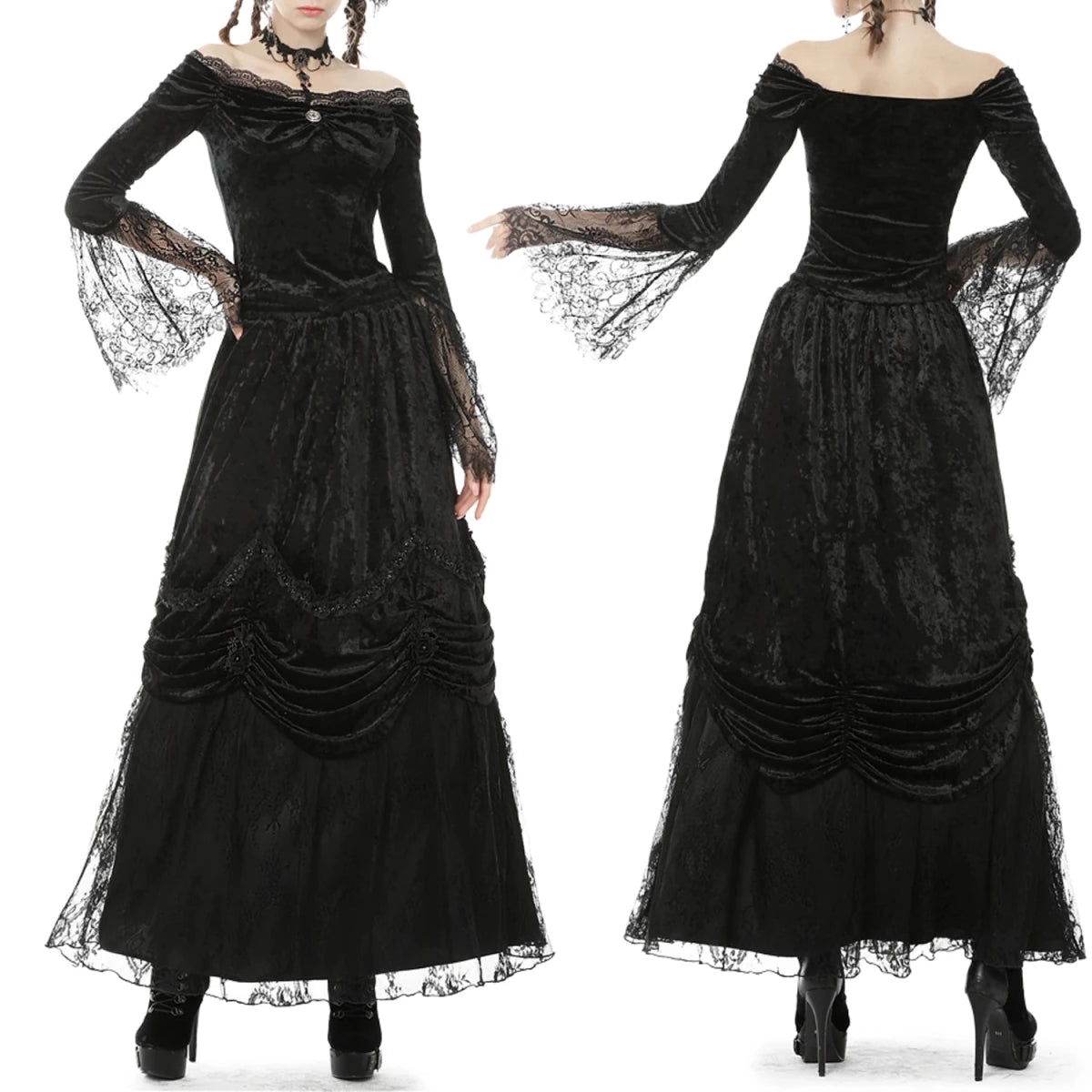 Top Gótico de Terciopelo con Hombros Descubiertos y Encaje - Crazyinlove