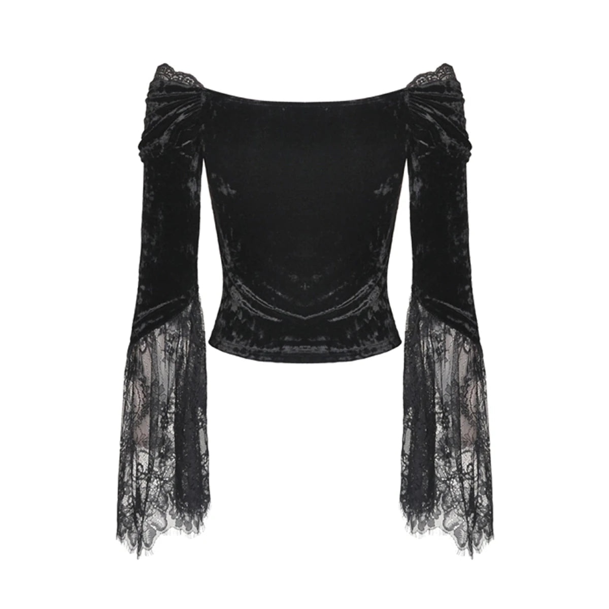 Top Gótico de Terciopelo con Hombros Descubiertos y Encaje - Crazyinlove