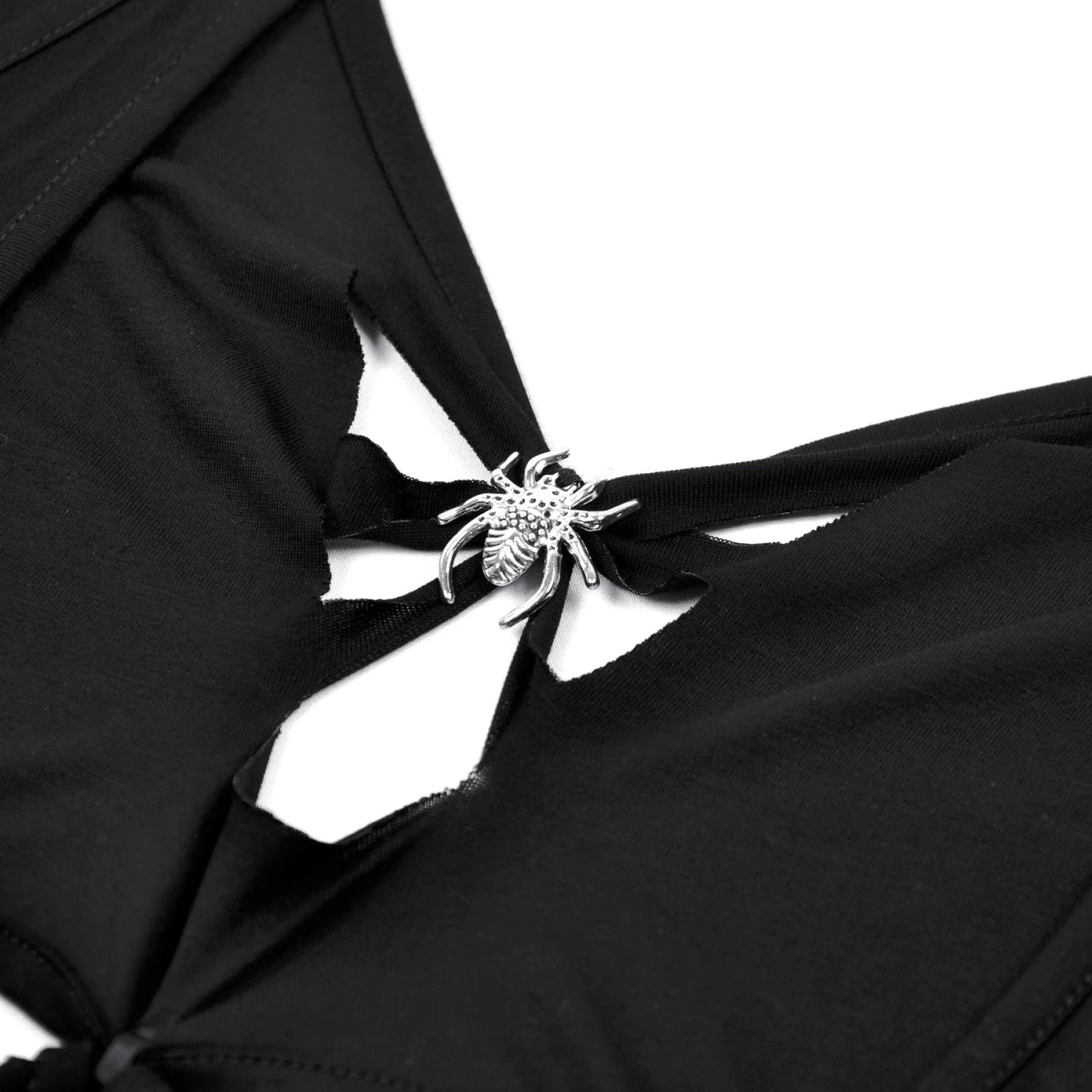 Top Gótico Negro con Dije de Araña y Escote Calado - Crazyinlove