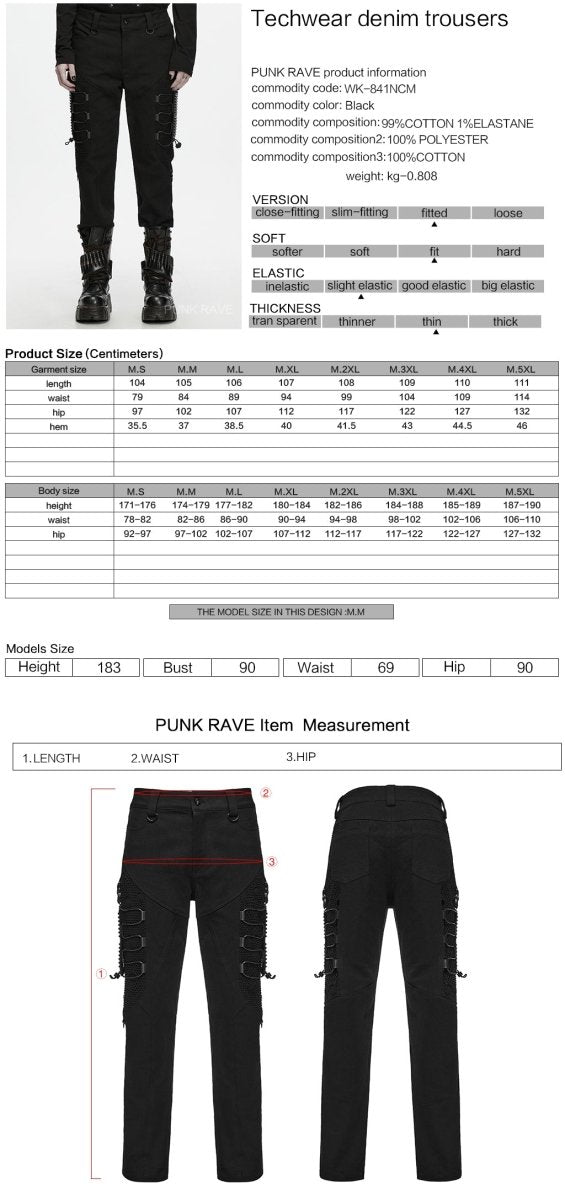 Ficha técnica y tabla de medidas del vaquero techwear WK-841NCM
