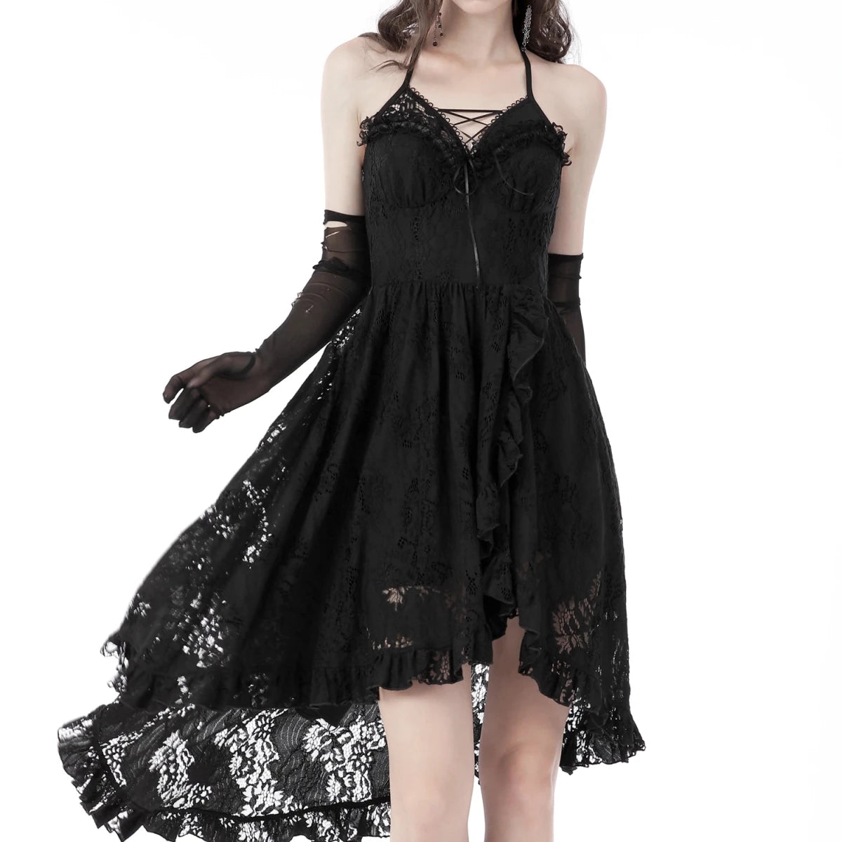 Vestido Asimétrico de Encaje con Escote Halter - Crazyinlove