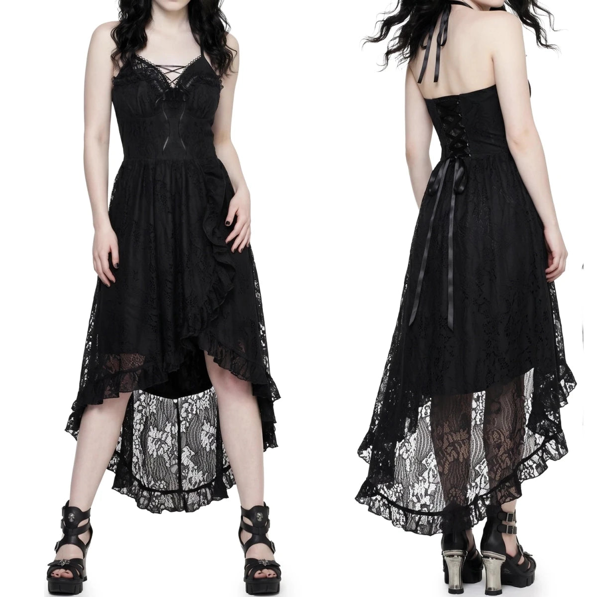 Vestido Asimétrico de Encaje con Escote Halter - Crazyinlove