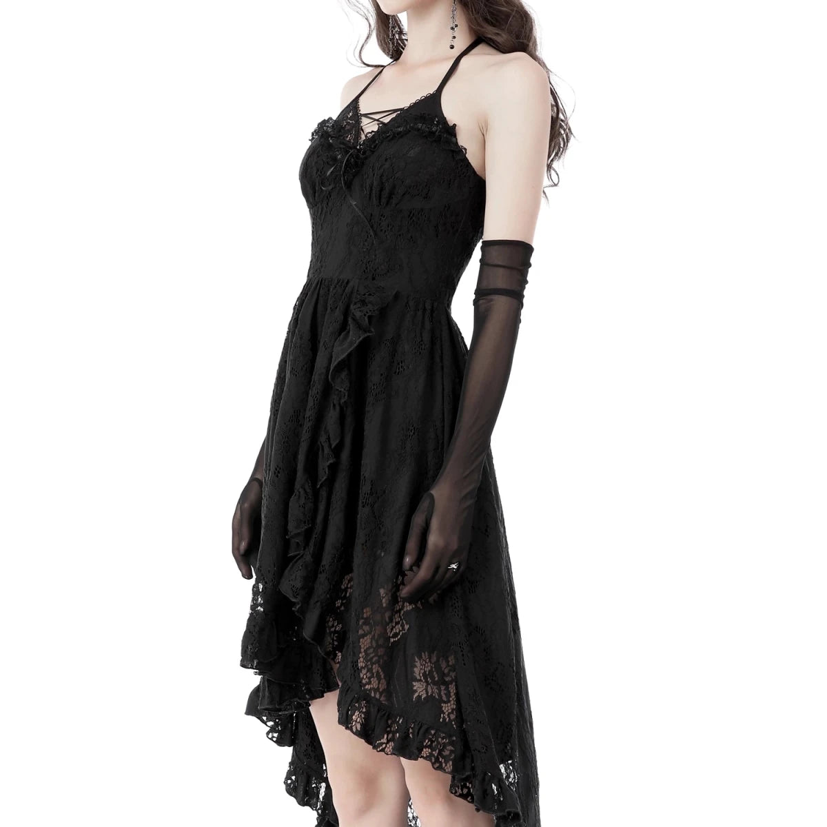 Vestido Asimétrico de Encaje con Escote Halter - Crazyinlove