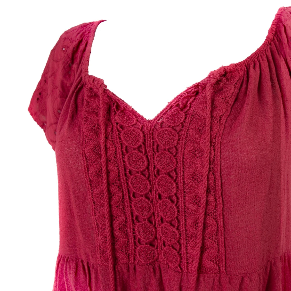Vestido Boho Rojo de Algodón con Bordado Suizo - Crazyinlove