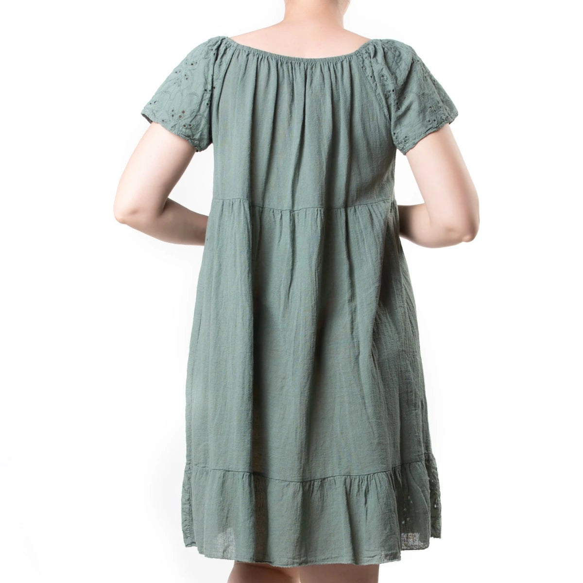 Vestido Boho Verde de Algodón con Bordado Suizo - Crazyinlove