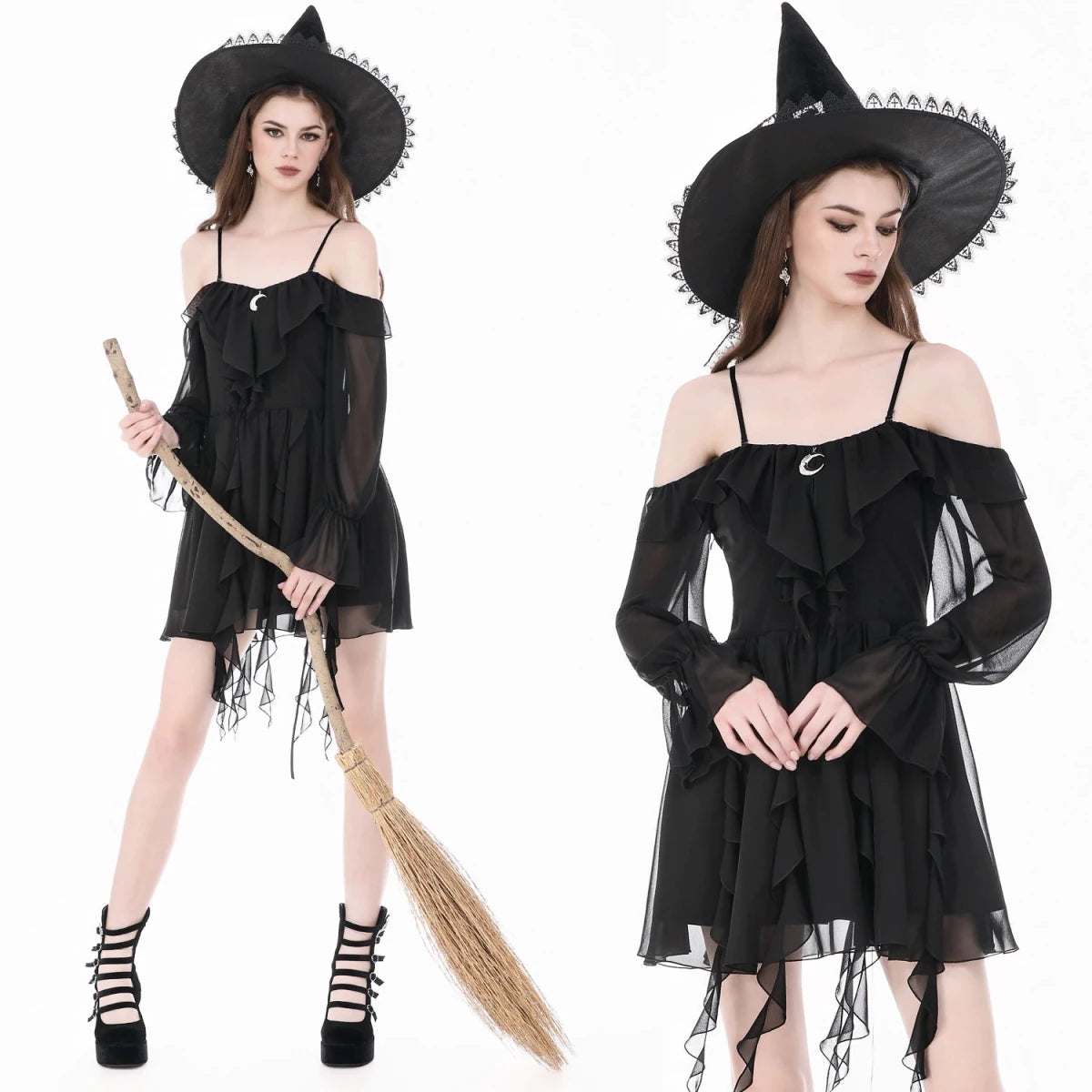 Vestido Corto con Luna Creciente y Mangas Gasa - Crazyinlove