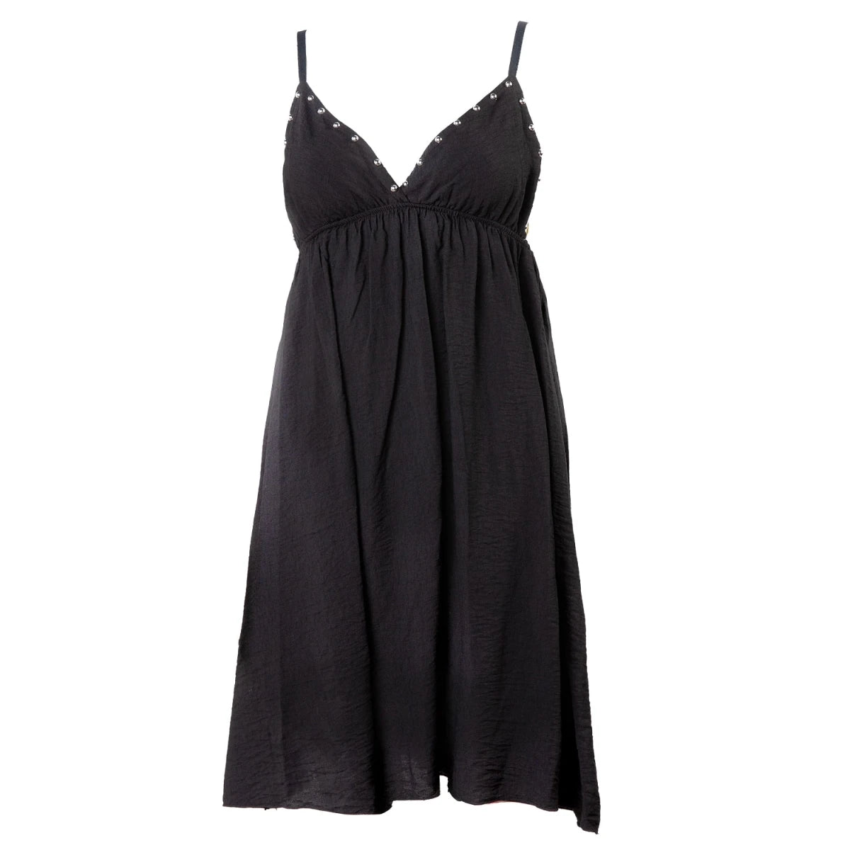Vestido Corto Negro Babydoll con Tachuelas Plateadas - Crazyinlove