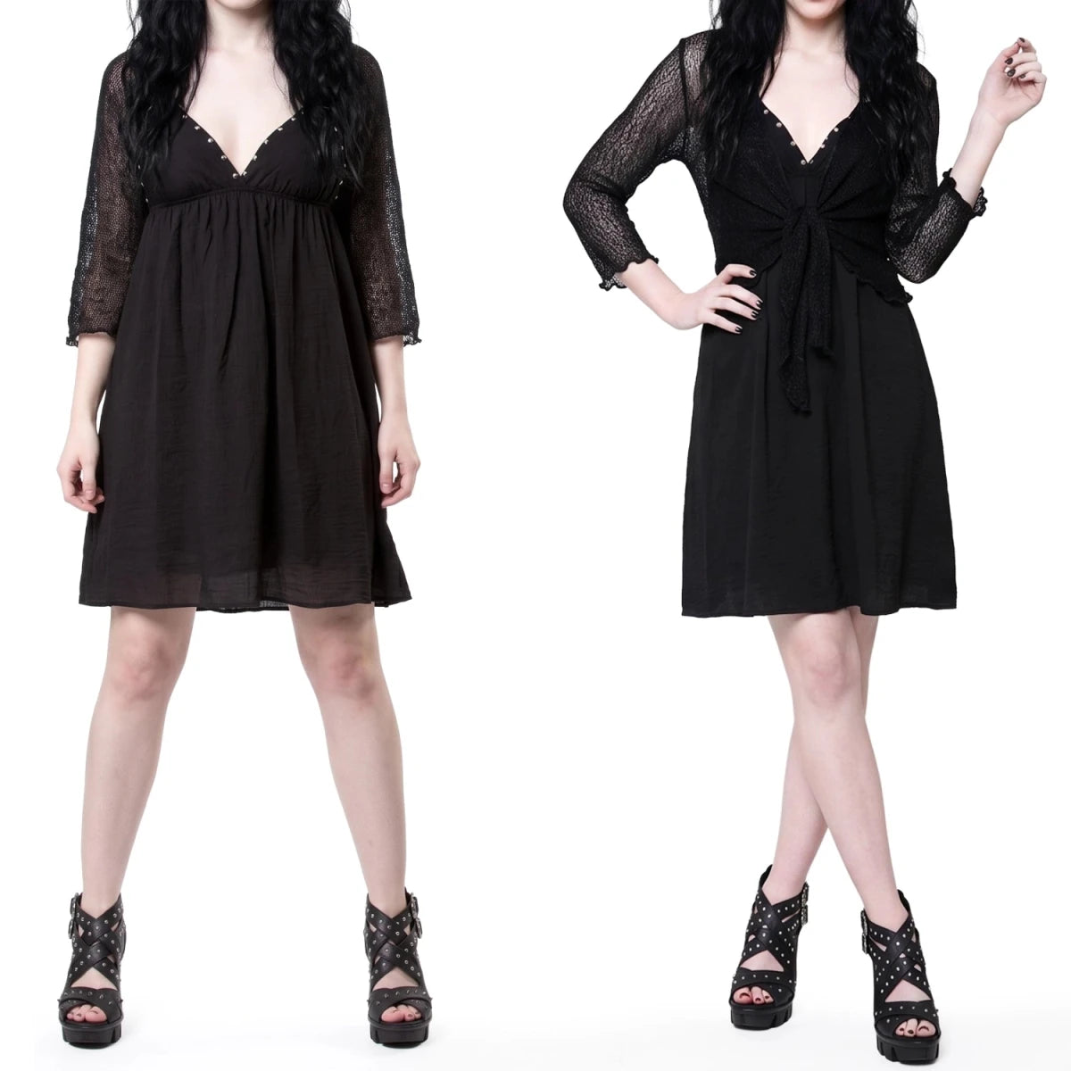 Vestido Corto Negro Babydoll con Tachuelas Plateadas - Crazyinlove