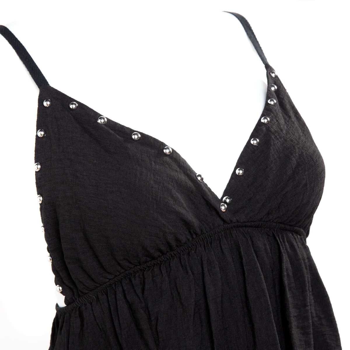 Vestido Corto Negro Babydoll con Tachuelas Plateadas - Crazyinlove