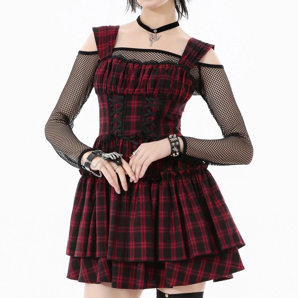 Vestido de Cuadros Tartán Rojo y Doble Corsé - Crazyinlove