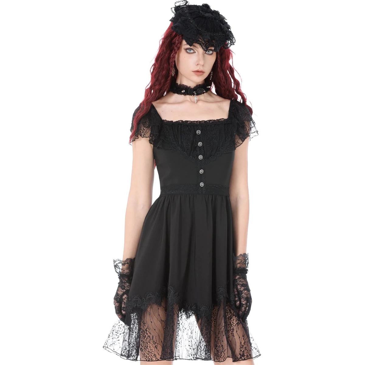 Vestido de Encaje con Botones y Lazada Trasera - Crazyinlove