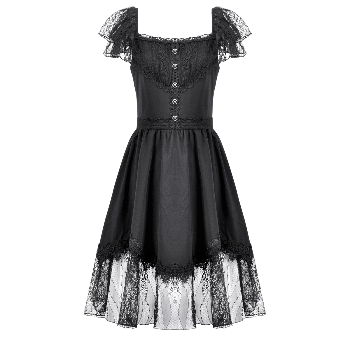 Vestido de Encaje con Botones y Lazada Trasera - Crazyinlove