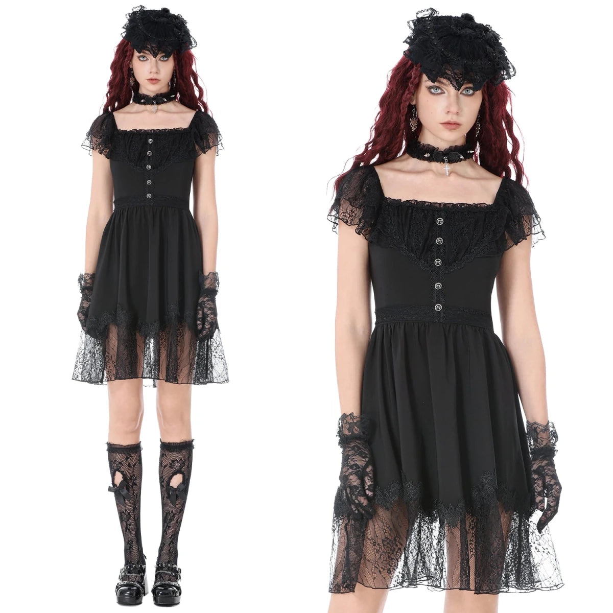 Vestido de Encaje con Botones y Lazada Trasera - Crazyinlove