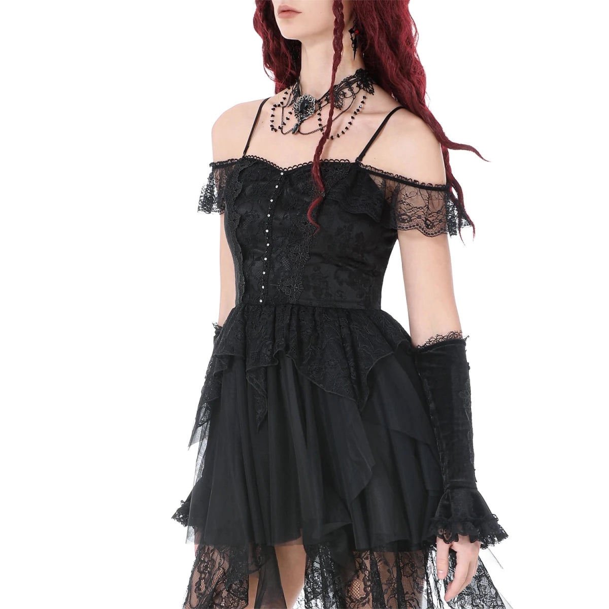 Vestido de Tirantes con Tul y Encaje Asimétrico - Crazyinlove