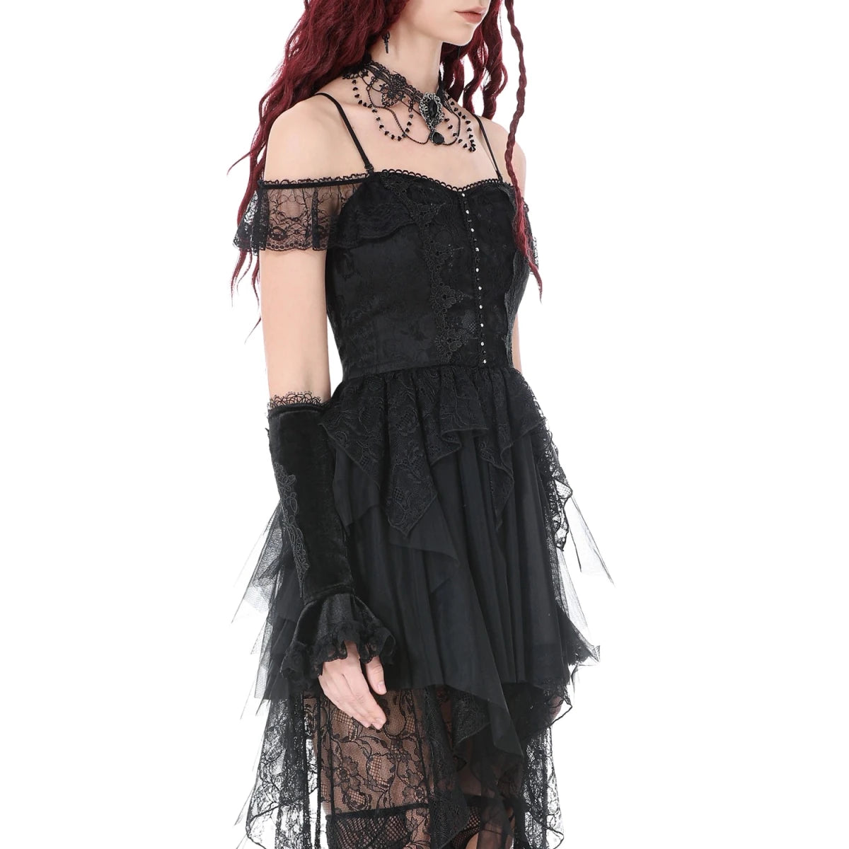 Vestido de Tirantes con Tul y Encaje Asimétrico - Crazyinlove