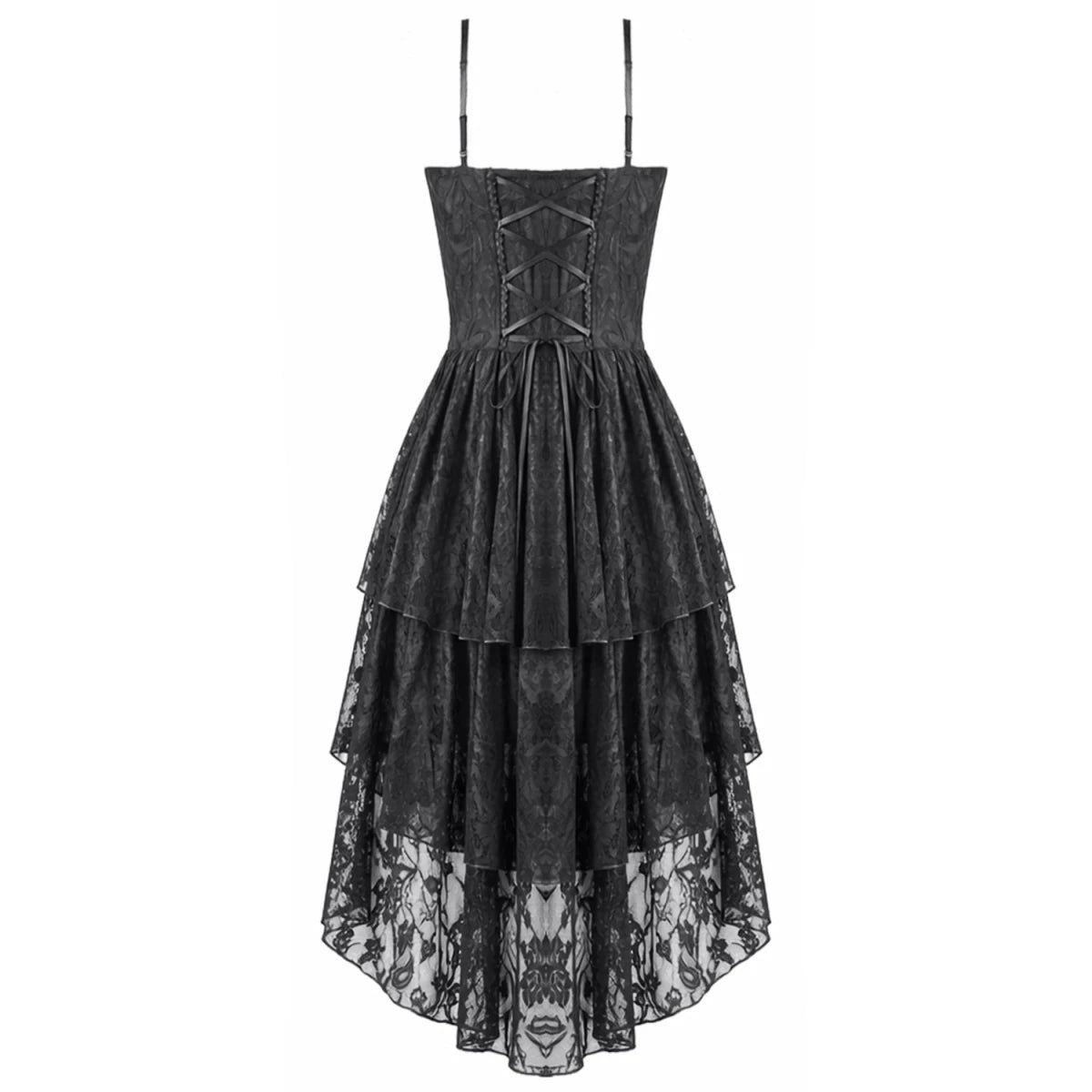 Vestido Gótico Asimétrico de Encaje con Espalda Corsé - Crazyinlove