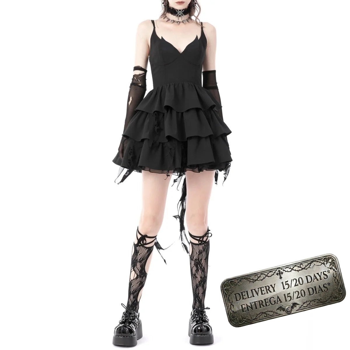 Vestido Gótico Corto Escote Murciélago y Espalda Corsé - Crazyinlove