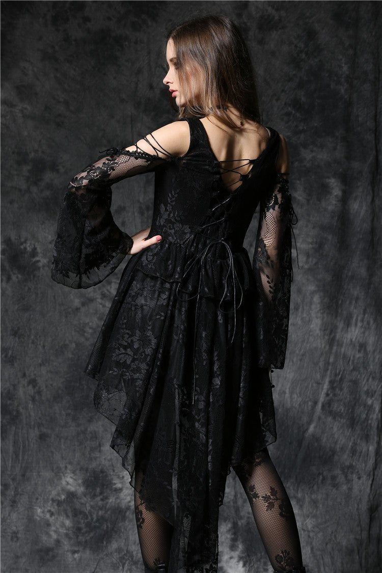 Vestido Gótico de Encaje Asimétrico con Espalda Corsé - Crazyinlove