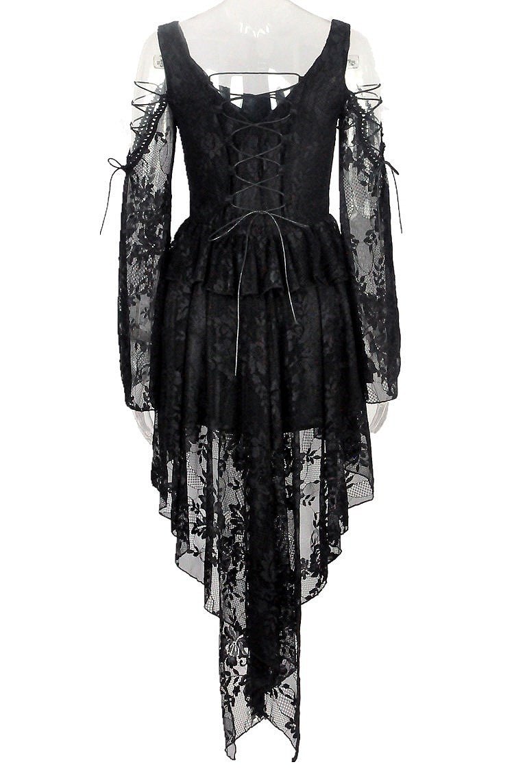 Vestido Gótico de Encaje Asimétrico con Espalda Corsé - Crazyinlove