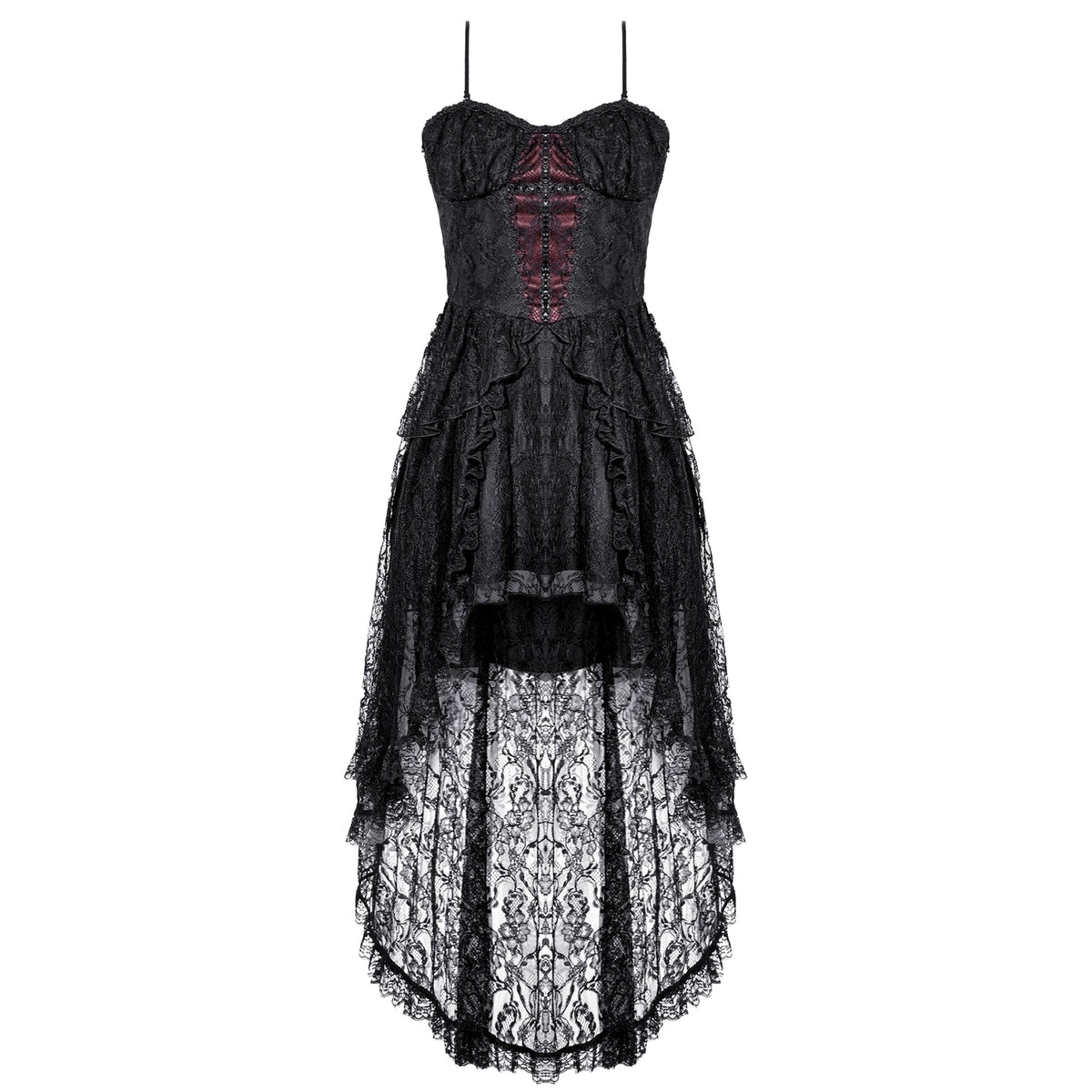 Vestido Gótico de Encaje con Bajo Asimétrico DW1215, parte delantera sobre fondo blanco