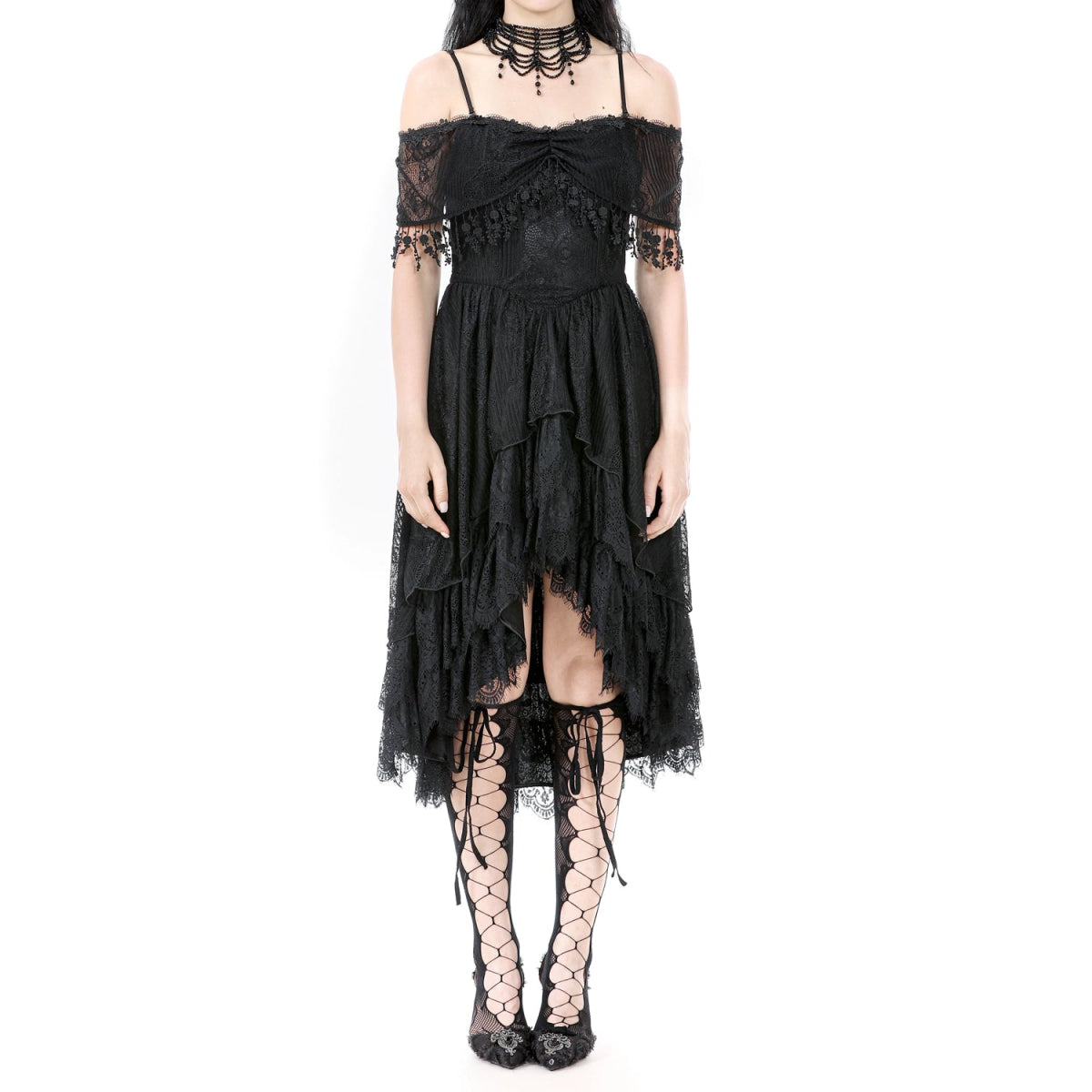 Vestido Gótico Encaje | Hombros Caídos - Crazyinlove