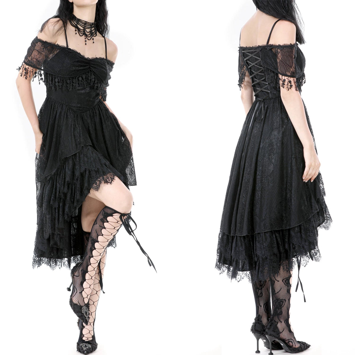 Vestido Gótico Encaje | Hombros Caídos - Crazyinlove