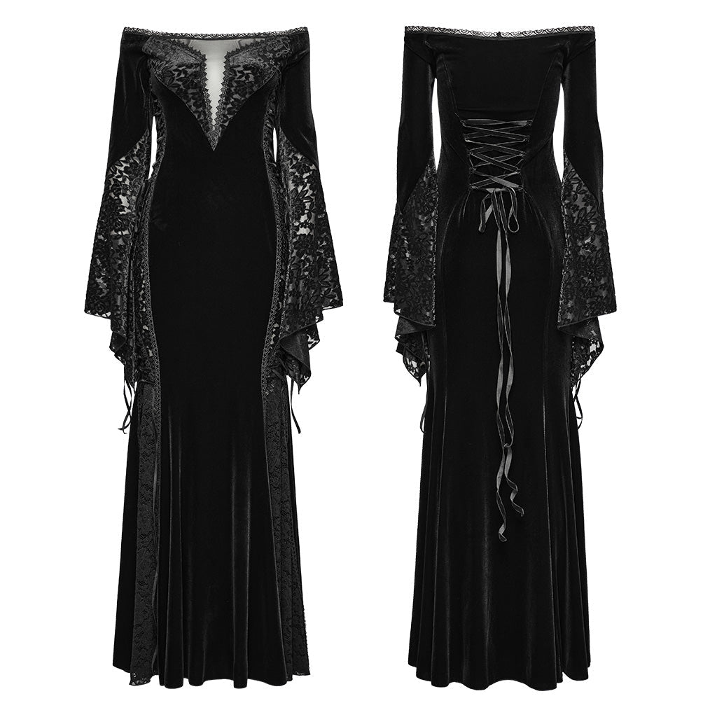 Vestido WQ-761 sin modelo, delantero con paneles laterales de encaje y espalda con lazada