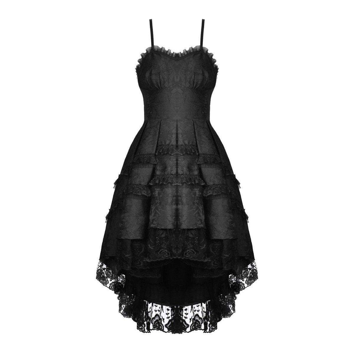 Vestido Gótico Negro de Encaje y Brocado con Lazo - Crazyinlove