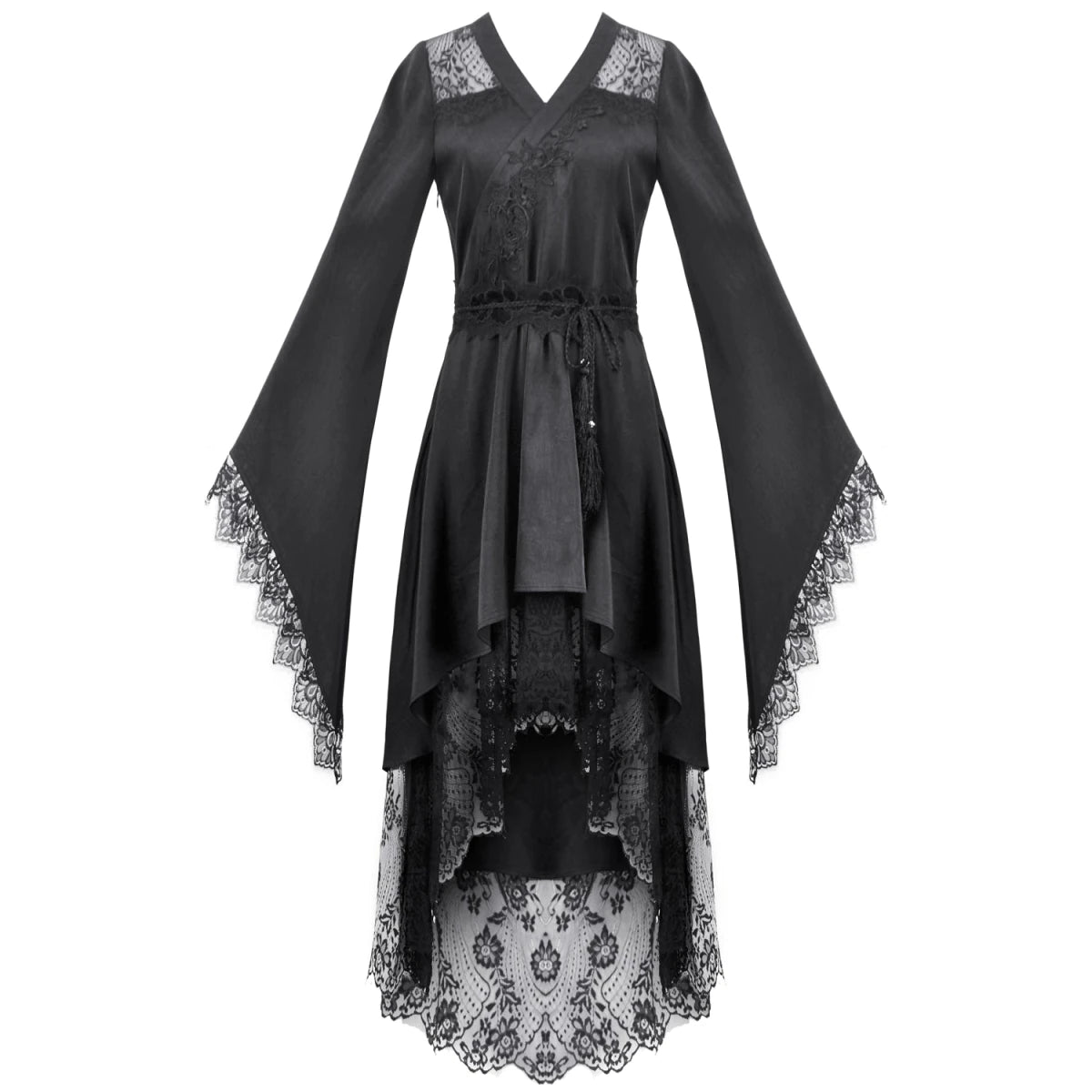 Vestido Kimono Asimétrico con Encaje y Flecos - Crazyinlove