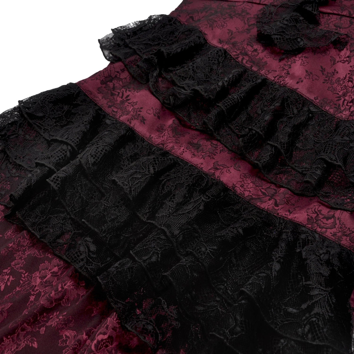 Vestido Largo Burdeos Gótico | Volantes Asimétricos - Crazyinlove