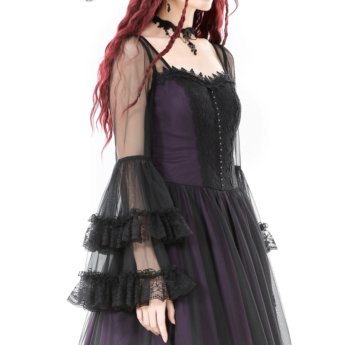 Vestido Largo GĂłtico Morado | Mangas de Campana - Crazyinlove